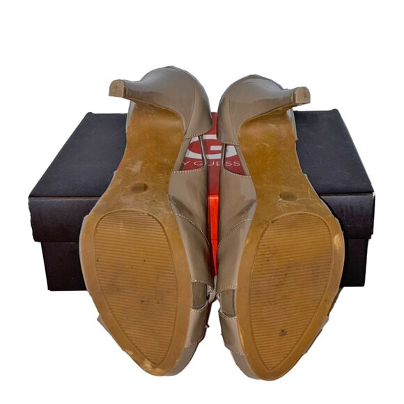 Guess Taupe Patent Leather Platform Peep Toe Pumps - Size 7.5 - Picture 7 of 7